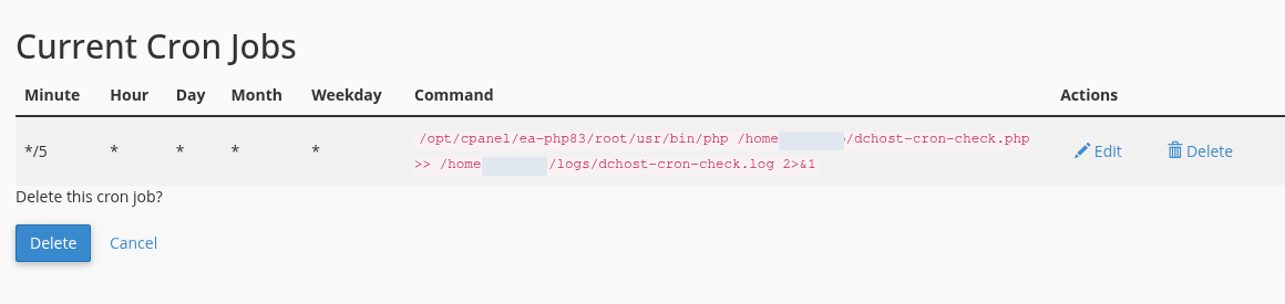 Yalnız biten test görevini kaldırın — gerçek cPanel ekranı.