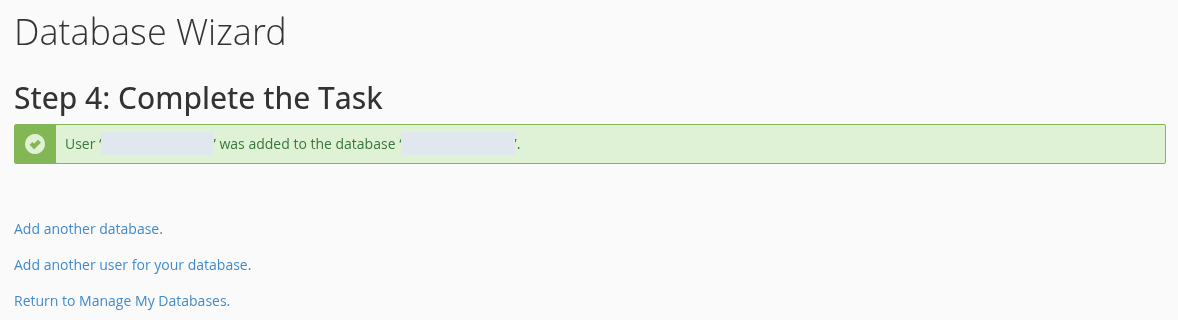 Kullanıcı ve veritabanı bağlantısını doğrulayın — gerçek cPanel ekranı.