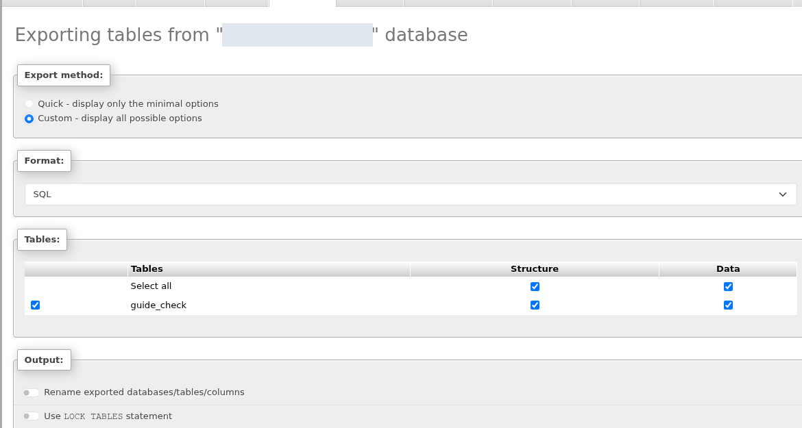 SQL yedeğine yapı ve veriyi birlikte alın — gerçek cPanel ekranı.