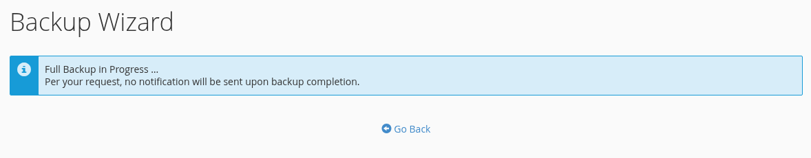 Yedek oluşturma işlemini bekleyin — gerçek cPanel ekranı.
