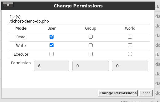 Dosya izinlerini kapsamına göre ayarlayın — gerçek cPanel ekranı.