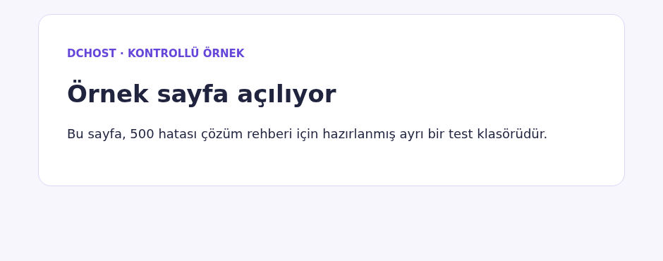 Tarayıcıda Örnek sayfa açılıyor başlığı ve kontrollü test sayfasının açıklaması.