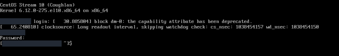 Kurulumda oluşturduğunuz kullanıcıyla oturum açın; gerçek CentOS Stream konsolu.