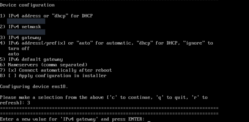 IPv4 ağ geçidini girin; gerçek CentOS Stream kurulum ekranı.