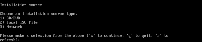 Kurulum kaynağı türünü seçin; gerçek CentOS Stream kurulum ekranı.