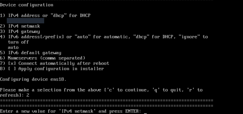 IPv4 ağ maskesini girin; gerçek CentOS Stream kurulum ekranı.