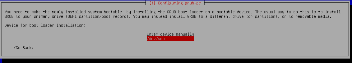 GRUB için kurulum diskini seçin; gerçek Debian kurulum ekranı.