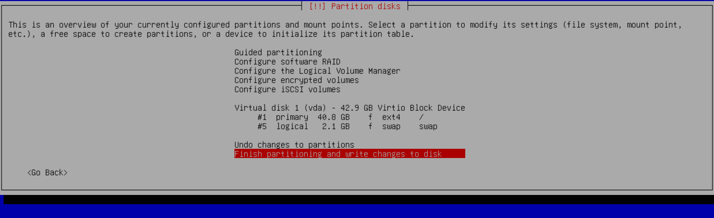 Disk düzenini son kez inceleyin; gerçek Debian kurulum ekranı.