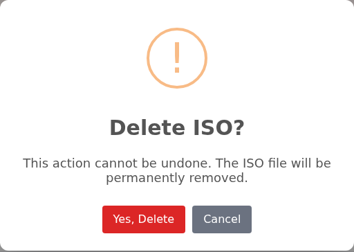 Kullanılmayan ISO dosyasının silinmesini onaylayın; gerçek demo sunucusu ekranı.
