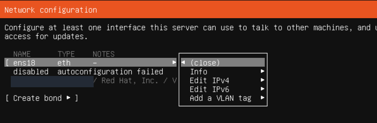 Arayüz menüsünden IPv4 ayarlarını açın; gerçek Ubuntu Server kurulum ekranı.