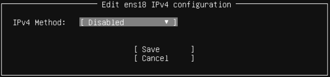 IPv4 yapılandırma yöntemini değiştirin; gerçek Ubuntu Server kurulum ekranı.