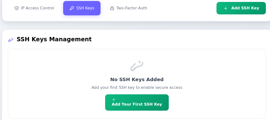 SSH anahtarı listesini açın.