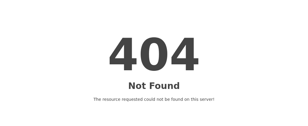 Browser page with a large 404 heading, Not Found text and a message that the requested resource could not be found on the server.